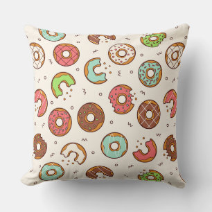 Retro Doughnut Pattern Cute Colourful Style Throw Pillow
