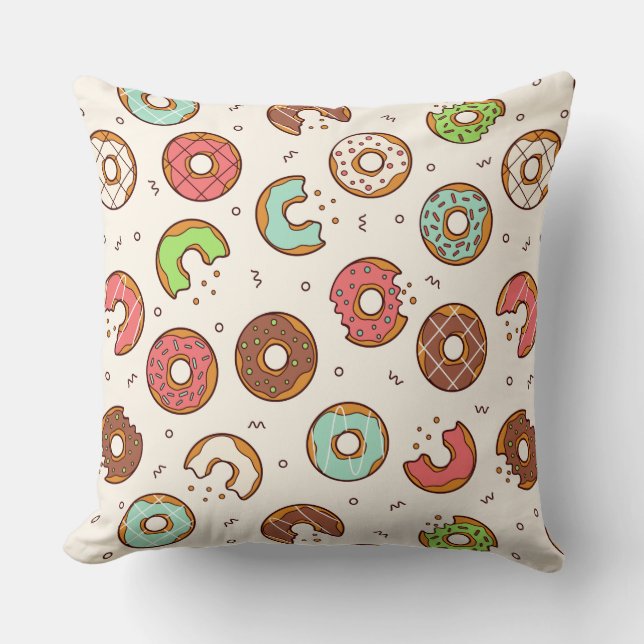 Retro Doughnut Pattern Cute Colourful Style Throw Pillow (Front)