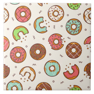 Retro Doughnut Pattern Cute Colourful Style Tile
