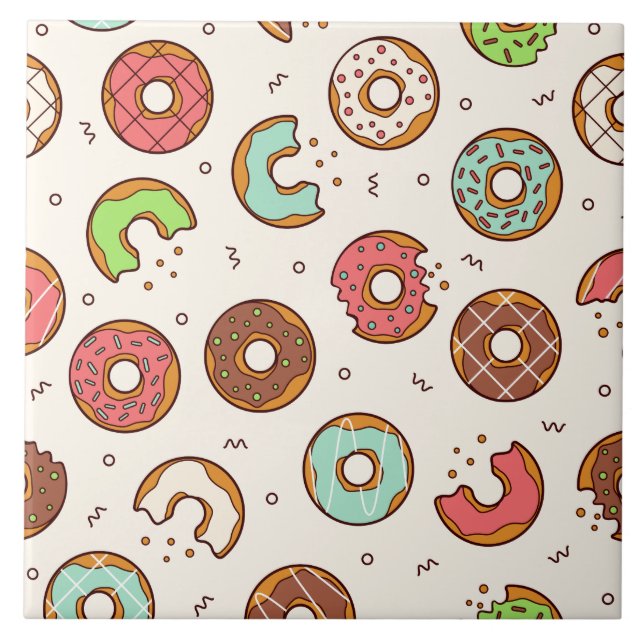 Retro Doughnut Pattern Cute Colourful Style Tile (Front)