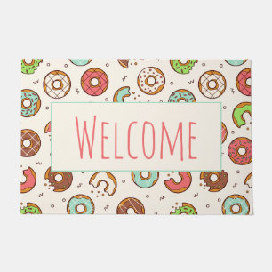 Retro Doughnut Pattern Cute Colourful Style Welco Doormat