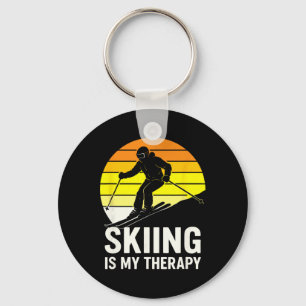 Retro Downhill Skiing Winter Sunset Snow Sport Ski Keychain