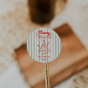 Retro Drawn Red Green Funny Christmas Tree Vintage Classic Round Sticker