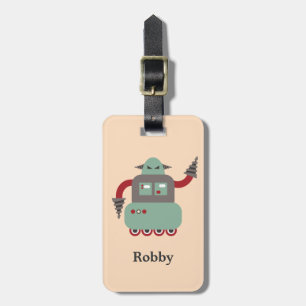 Retro Driller Robot Personalized Luggage Tag