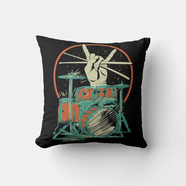 Retro Drum Set Music Drummer Drumsticks Throw Pillow (Front)