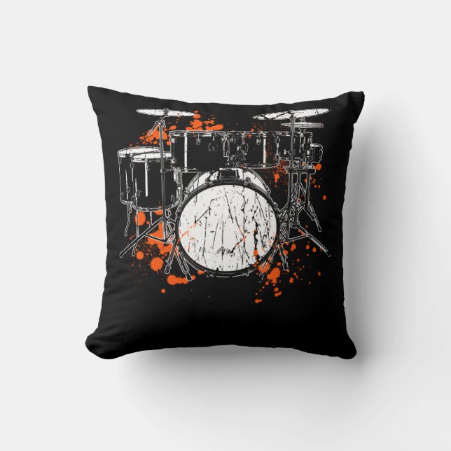 Retro Drum Set Music Drummer Throw Pillow (Front)