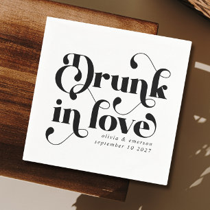 Retro Drunk in Love Black and White Wedding  Napkin