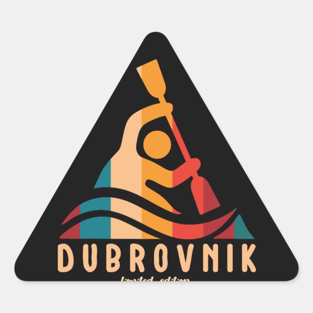 Retro Dubrovnik Kayaking Triangle Sticker (Front)