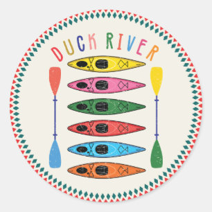 Retro Duck River Kayaking Classic Round Sticker