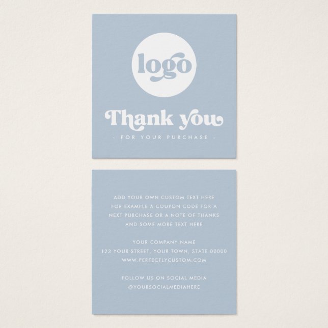 Retro dusty blue business thank you insert card (Front & Back)