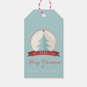 Retro Dusty Blue Christmas Tree cutout Gift Tags
