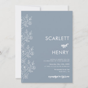 Retro Dusty Blue Minimalist Wedding Invitation