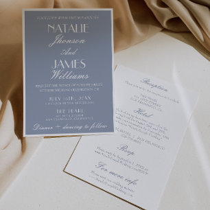 Retro Dusty Blue Old Money All In One Wedding Invitation