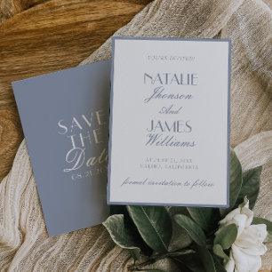 Retro Dusty Blue Old Money Classy Classic Wedding Save The Date