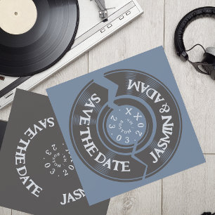 Retro Dusty Blue Vinyl Record Groovy Wedding Save The Date