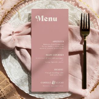 Retro Dusty Rose Rust Mariage Menu