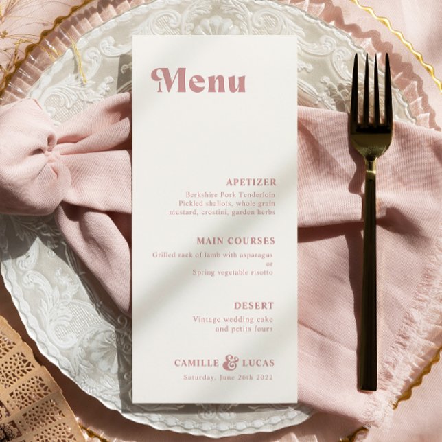 Retro Dusty Rose Rust Mariage Menu (Créateur téléchargé)