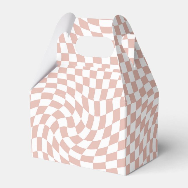 Retro Dusty Rose Sand Pink Checks Chequered    Favor Box (Front Side)