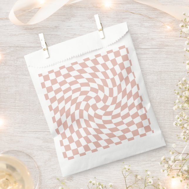Retro Dusty Rose Sand Pink Checks Chequered   Favour Bag (Clipped)