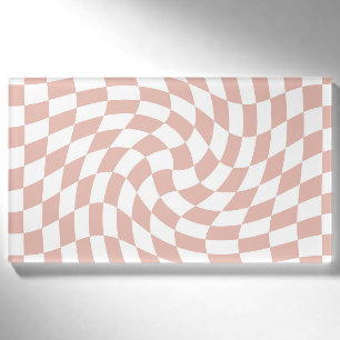 Retro Dusty Rose Sand Pink Checks Chequered    Name Tag