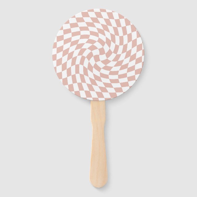 Retro Dusty Rose Sand Pink Chequered Wedding Hand Fan (Front)