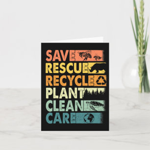 Retro Earth Day Save Bees Rescue Animals Recycle P Card