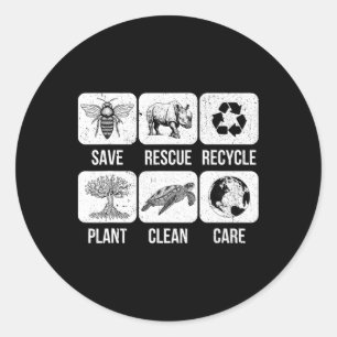 Retro Earth Day Save Bees Rescue Animals Recycle P Classic Round Sticker
