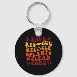 Retro Earth Day Save Bees Rescue Animals Recycle P Keychain