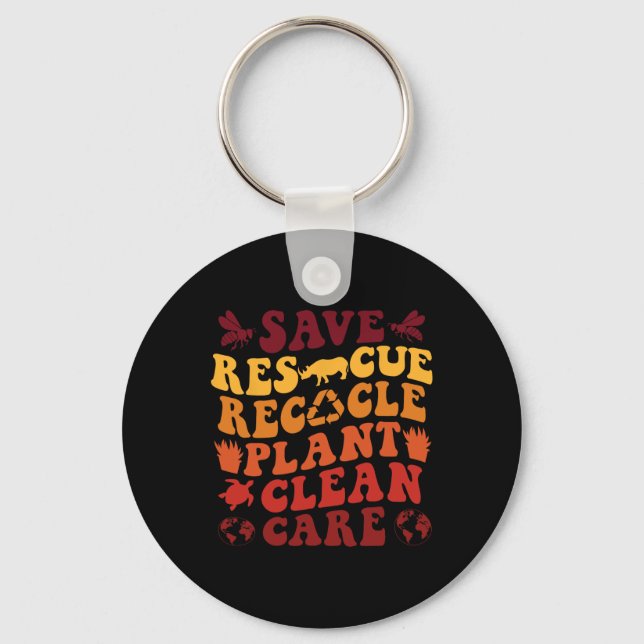Retro Earth Day Save Bees Rescue Animals Recycle P Keychain (Front)