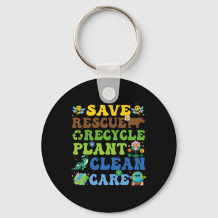 Retro Earth Day Save Bees Rescue Animals Recycle P Keychain