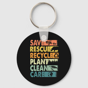 Retro Earth Day Save Bees Rescue Animals Recycle P Keychain