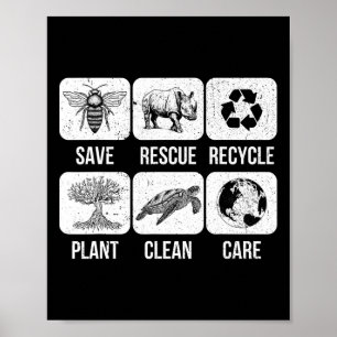 Retro Earth Day Save Bees Rescue Animals Recycle P Poster