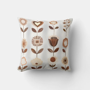 Retro Earth Tone Boho Floral Throw Pillow