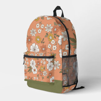 Retro Earthy Botanical Floral Large Desk Mat Printed Backpack