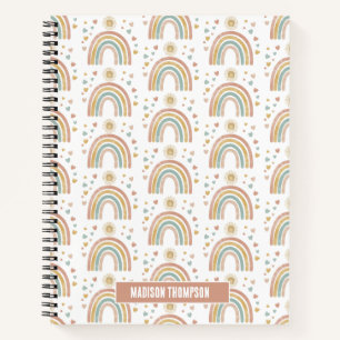 Retro Earthy Colors Watercolor Rainbow Sun Pattern Notebook
