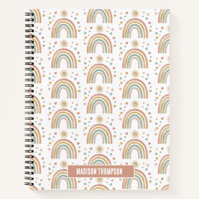Retro Earthy Colours Watercolor Rainbow Sun Patter Notebook (Front)