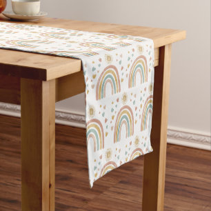 Retro Earthy Colours Watercolor Rainbow Sun Patter Short Table Runner