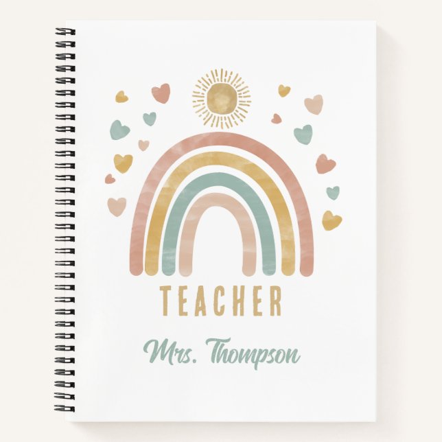Retro Earthy Colours Watercolor Rainbow Sun Teache Notebook (Front)