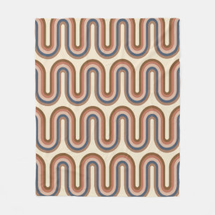 Retro Earthy Wavy Lines in Brown   Fleece Blanket