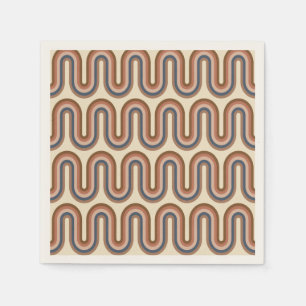 Retro Earthy Wavy Lines in Brown  Napkin