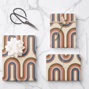 Retro Earthy Wavy Lines in Brown  Wrapping Paper Sheet