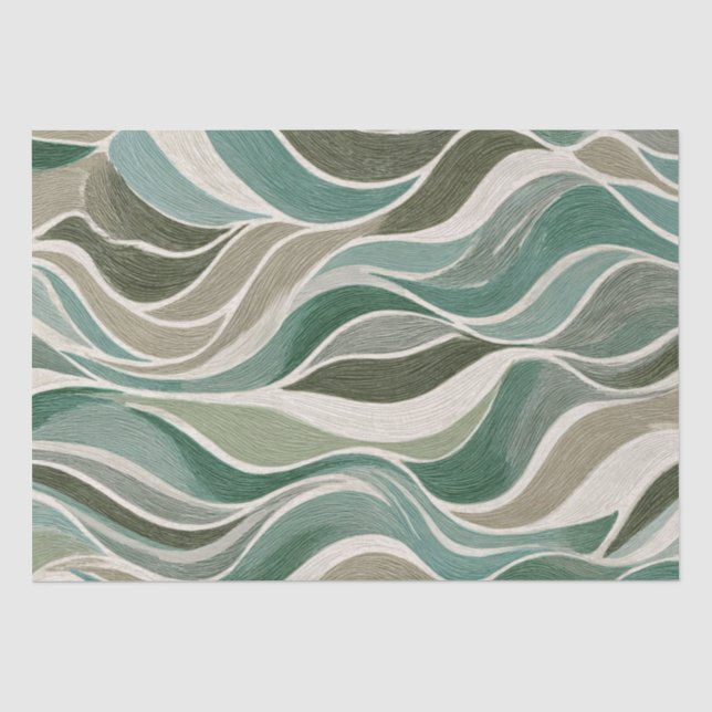 Retro Earthy Wavy Soft Sage Lines Tissue Paper (Front)