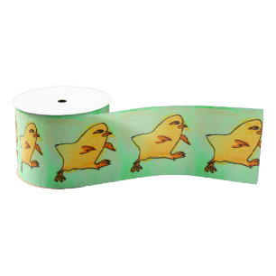 Retro Easter art cute Easter yellow chicks Grosgrain Ribbon