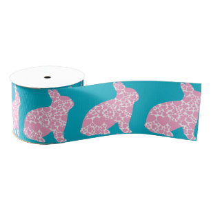 Retro Easter art hip cartoon pink heart bunny Grosgrain Ribbon
