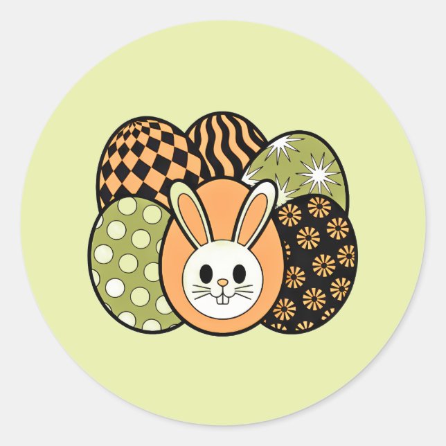 Retro Easter Bunny Egg Round Sticker (Front)