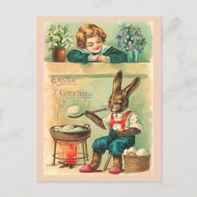 Retro Easter Bunny Postcard (Front)