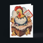 Retro Easter Chicken Greeting Card<br><div class="desc">Vintage / Retro Easter greeting card.  Cute chicken sitting on dyed eggs with her new little chicks!  A Happy Easter!</div>
