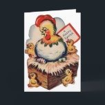 Retro Easter Chicken Greeting Card<br><div class="desc">Vintage / Retro Easter greeting card.  Cute chicken sitting on dyed eggs with her new little chicks!  A Happy Easter!</div>