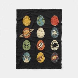 Retro Easter Egg Universe Space Planets Galaxy Fleece Blanket