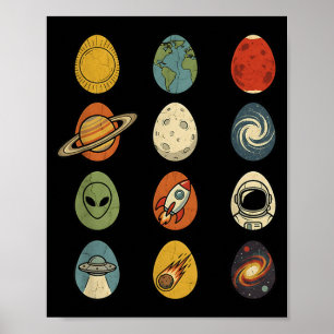 Retro Easter Egg Universe Space Planets Galaxy Poster